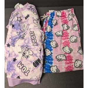 Hello Kitty Tom&Jerry Sleepwear GIRLS SIZE S (8/10) 3PC LOT PAJAMAS fuzzy Winter